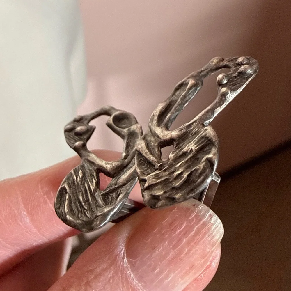Vintage 1940's Jacob M. Oldak Sterling silver Brutalist modernist Cufflinks